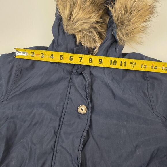 VTG Y2K Abercrombie & Fitch Parka Coat Women's Small Navy Faux Fur Sherpa Lined - Picture 6 of 11
